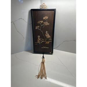 1920's Chinese Republic Period Wood Plaque with Soapstone Inlay